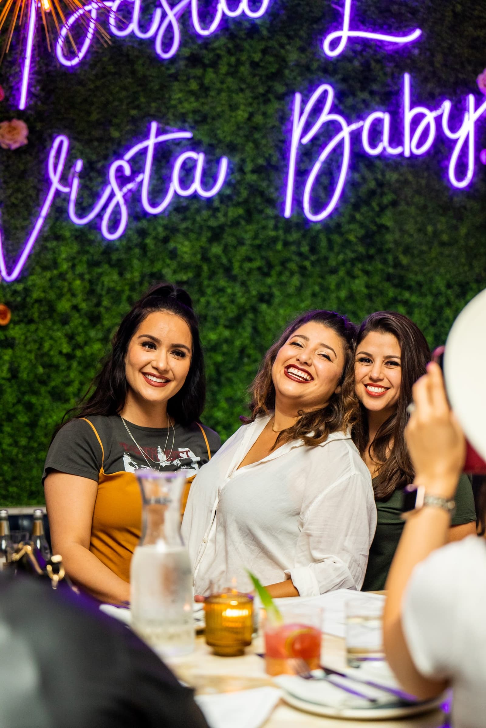 Pasta La Vista, Baby — neon backdrop for group photos